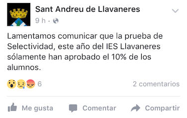 Pàgina de Facebook amb informacions falses Pàgina de Facebook amb informacions falses