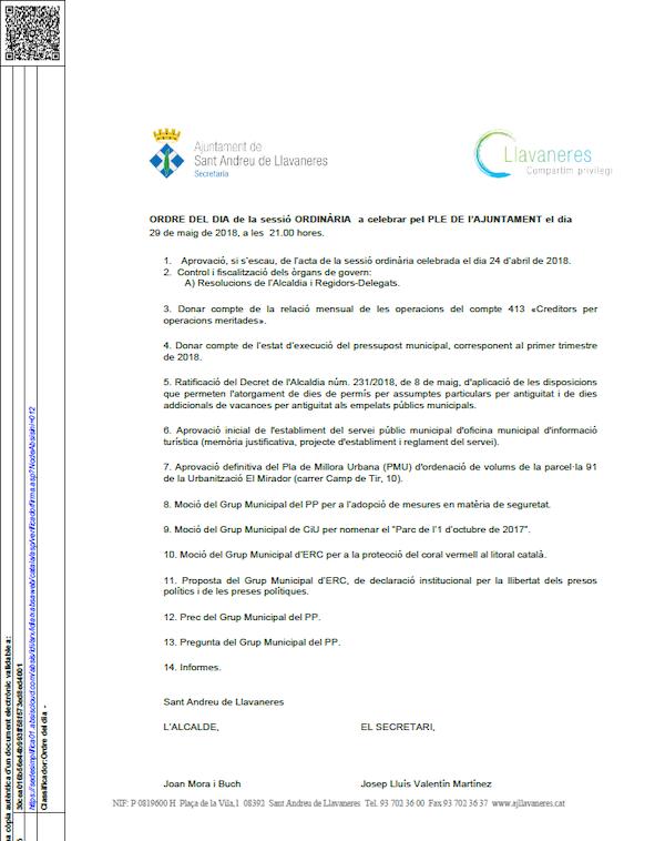 Ple ordre del dia 29/05/18 imatge