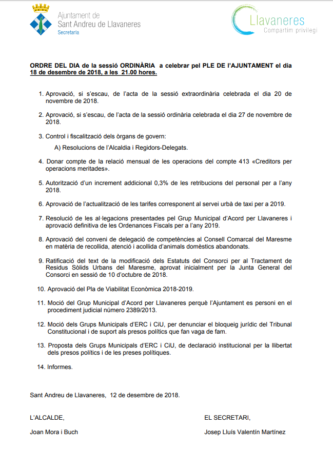 Ple ordinari desembre 2018