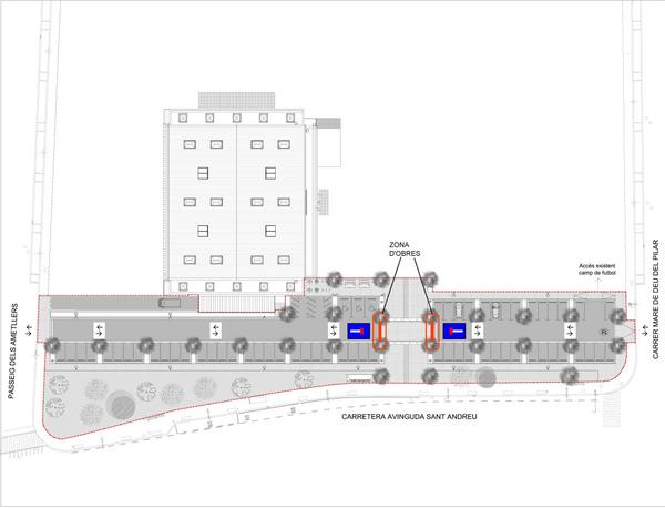 Pl&agrave;nol tall d'acc&eacute;s aparcaments zona esportiva