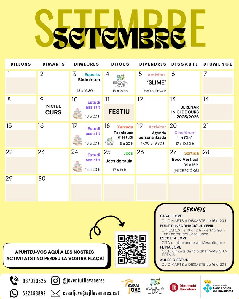 Calendari de Setembre Casal Jove